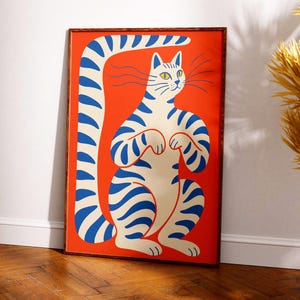 Stampa artistica astratta di un gatto / Poster moderno e stravagante di un animale / Decorazione da parete con gatto pop grafico / Regalo giocoso e colorato per gli amanti dei gatti