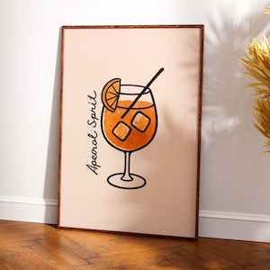 Aperol Spritz Cocktail Art Print | Minimalist Bar Wall Decor | Retro Drink Poster | Summer Kitchen Print | Gift for Aperitivo Lovers