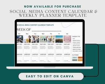 Calendario de contenido para redes sociales B2B / Plantillas de Canva editables y rellenables para emprendedores