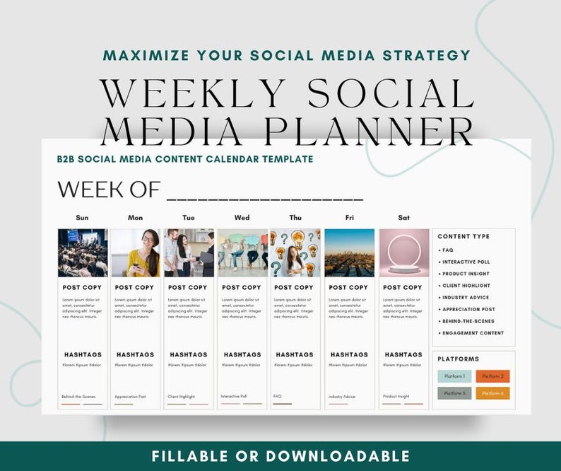 B2B Social Media Content Calendar | Fillable & Editable Canva Templates ...