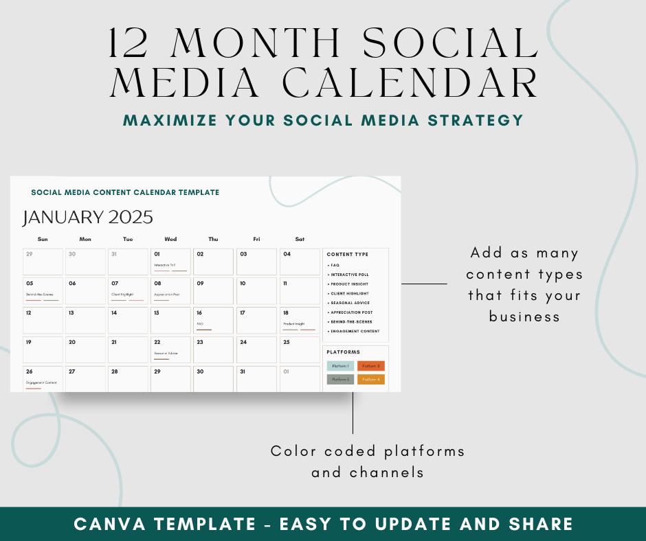 2025 Social Media Content Calendar | Editable & Printable B2B Social ...