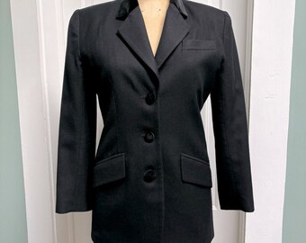 Petite Sophisticate Vintage Black Wool Velvet Notch Collar Blazer Jacket Size 8