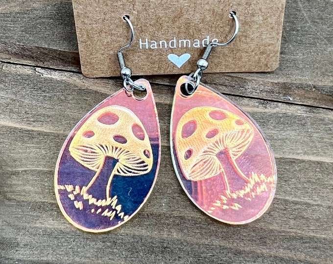 Featured listing image: Iridescent Color Changing Trippy Mushroom Earrings- FREE SHIPPING