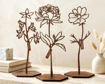 Personalized Birth Month Flower Gift for Her, Custom Wooden Decor for Mom Grandma Nana Gigi, Mother's Day Gift, Teacher Appreciation