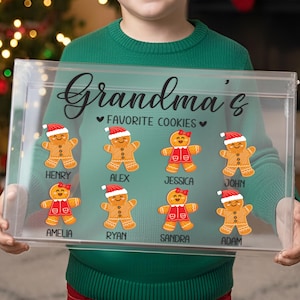 Personalized Grandma Cookie Box, Custom Nana Christmas Gift, Acrylic Gingerbread Keepsake Box, Holiday Sticker Decal Gift