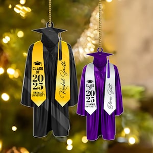 Class Of 2025 Graduation Ornament, Personalized Cap & Gown Keepsake with Name, College, Custom High School Graduation Gift, New Graduate