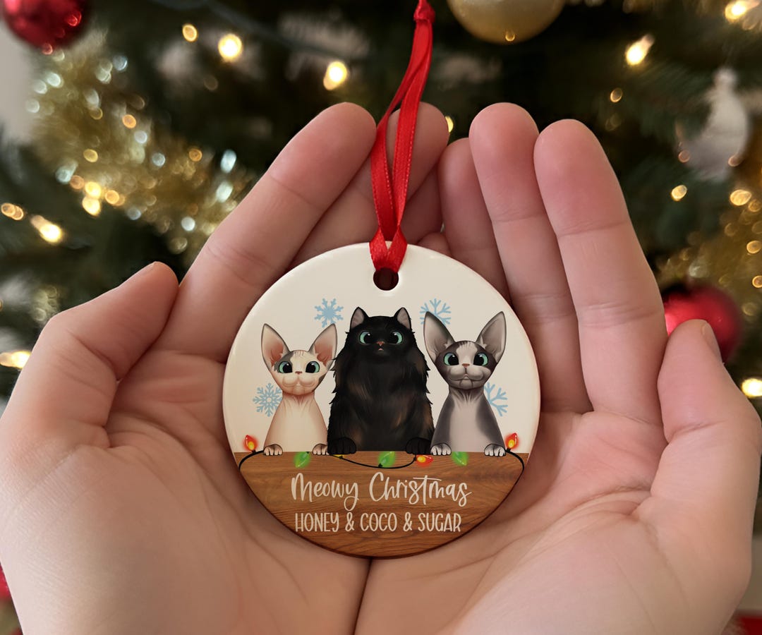 Custom Cat Christmas Ornament 2025 ,meowy Xmas Ceramic or Acrylic Tree ...