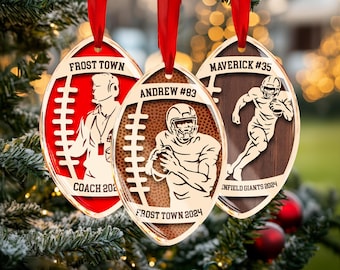 Personalized Football Ornament, Unique Gift for Players, Football Player Keepsake, Sports Lovers Gift, Christmas Gift for Coaches, Kids