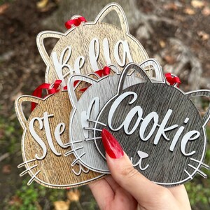 Custom Cat Name Ornament, Personalized Pet Ornament for Christmas, Cat Lovers Gift, Holiday Stocking Tag, Cat Owner Gift for Xmas, Adoption