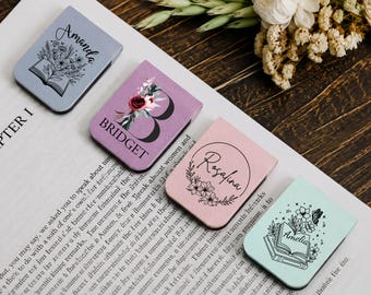 Personalized Magnetic Leather Bookmark, Custom Name Floral Book Lover Gift, Teacher Appreciation Gift, Reading Accessory, Book Club