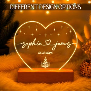 Custom Heart Acrylic Night Light, Personalized Couple Gift, Wedding, Engagement, Anniversary, Romantic Valentine’s Gift, Christmas Gift