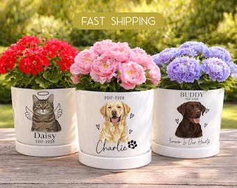 Maceta personalizada con retrato de mascota, regalo conmemorativo personalizado para mascotas, maceta para perros y gatos, maceta de cerámica, regalo para mamás de perros, recuerdo de la pérdida de una mascota.