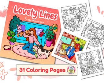 Lovely Lines Coloring Book | 31 Hand-Drawn Pages (PDF Instant Download)