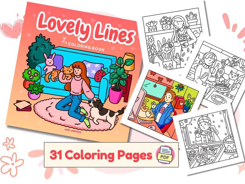 Lovely Lines Coloring Book | 31 Hand-drawn Pages (PDF Instant Download ...