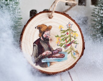 Hand Painted Wooden Ornament / Petson and the Christmas tree