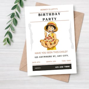 Monkey D. Luffy Birthday Invitation | Editable Canva Template (Digital Download)