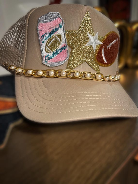 Beige Tailgates Touchdowns Trucker Hat with Bling Leopard Sequin Football Trucker Hat - Etsy main image 4