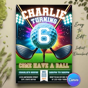 Golf Birthday Invitation, Mini Golf Invitation, Golf Theme Party Invite, Golf Par-Tee Invitation, Sports Birthday Party, DIY Canva Template