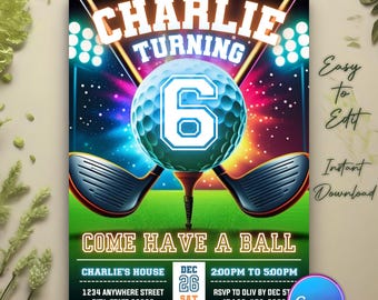 Golf Birthday Invitation, Mini Golf Invitation, Golf Theme Party Invite, Golf Par-Tee Invitation, Sports Birthday Party, DIY Canva Template