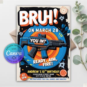 Blaster Battle Birthday Invitation, Kids or Teens, Canva Editable (Digital Download)
