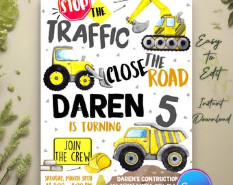 Construction Invitation, Modern Construction Birthday Digital Invitation, Dump Truck Party Invite, Excavator party, Construction Birthday