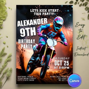 Motocross Birthday Invitation, Boy Motocross Invitation, Dirt Bike Invitation, Motorbike Invite, Dirt Bike Party, Dirt Bike Birthday, Canva