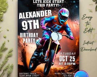 Boy's Motocross Birthday Invitation, Motorbike Party (Canva Editable, Digital Download)
