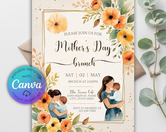 Wildflower Mother's Day Brunch Invitation, Editable Canva Template (Digital Download)