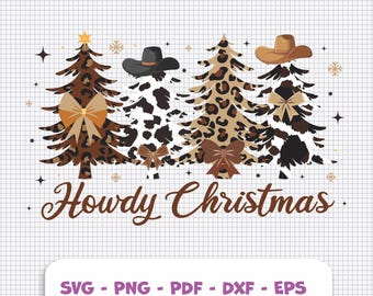 Howdy Christmas Svg, Retro Christmas Tree Svg, Cowboy Christmas Svg, Cowgirl Christmas Svg, Coquette Christmas Svg, Western Christmas Svg