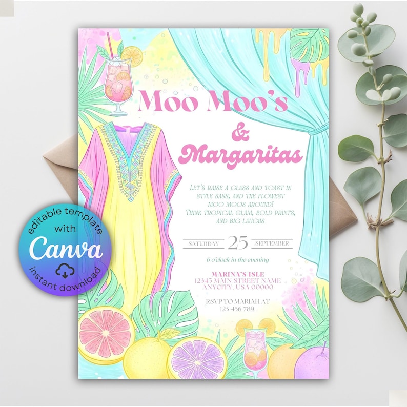Moo Moos and Margaritas Invitation Bachelorette Party Pajama Girls Night Mumu & Margaritas Party Invite Tropical Adult Sleepover, Canva template, margarita invite,
tropical invite,
invitation template,
adult sleepover,
adult pajama party,
girls night invite,
margarita bridal,
glam party,
Pink Moo Moos,
girls day fun,
girls night ideas,
30th birthday invite,
mumus and margaritas,
mumus and margs,
moomoos and margs, glam party invite,
moo moos,
pajama party invite, girls night party,
margaritas