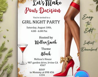 Editable Ladies Night Out Party Invitation, Let's Make Pour Decisions Invitation, Bachelorette Party Invitation, Digital Bar Hopping Invite