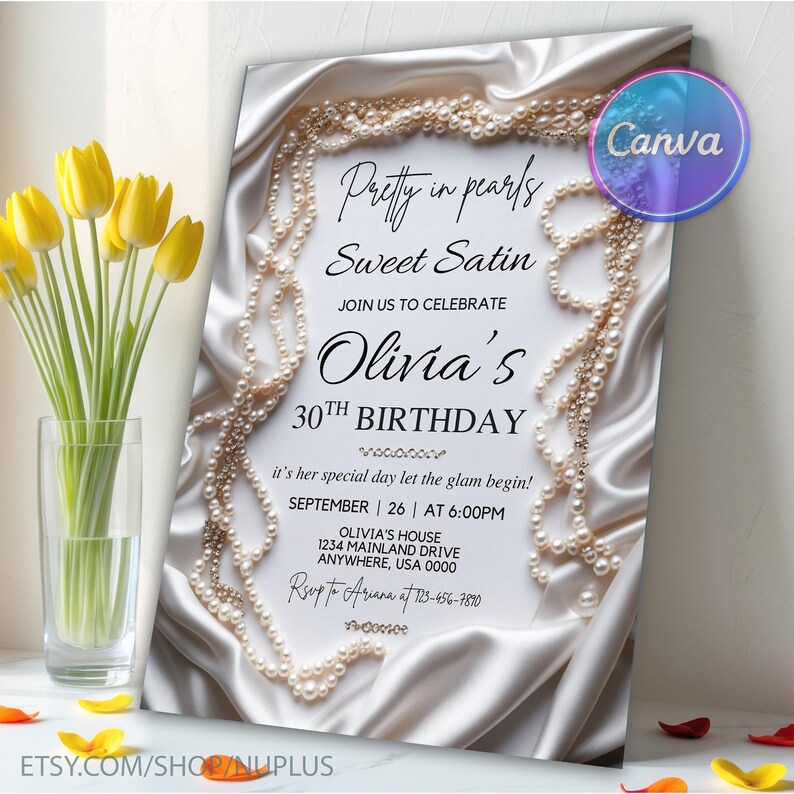 Pearls and Satin Party Invitation, Elegant Party Invitation, Glam Party Invite, Classy Invitation, Wedding Shower Birthday, Canva Template, Invitation Template,
Birthday Party,
pearl bow,
pearl bow invite,
Adult party Invite,
bachelorette party,
bridal invitation,
bridal brunch invite,
Glam Party Invitatio,
Classy Party Invitat,
Elegant Birthday Inv,
hens invitation,
Pearls and Diamonds,
Pearl Shower Theme,
Pearl Bridal Shower, elegant birthday,
50th birthday,
elegant party,
Pearl Invitation