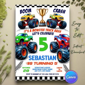 Monster Truck Birthday Invitation, Monster Truck Bash, Monster Truck Invitation, Monster Truck Theme Birthday, Monster Truck Party Invites