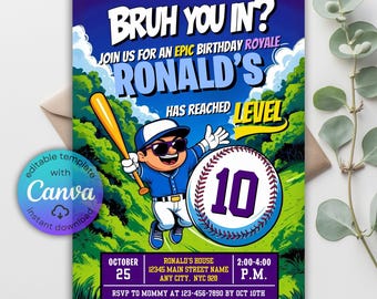 Bruh Baseball Birthday Invitation, Gamer Sports Party (Digital Download)