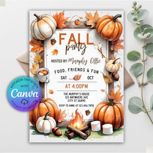 Fall Party Invitation, Fun Bonfire Campfire Fall Festival Invitation, All Things Fall, Friendsgiving Invite, Fall Festival Invitation, Canva