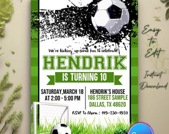 Editable Soccer Birthday Invitation, Soccer Invitation, Kids Soccer Invite, Soccer Party Invitation, Boy Birthday Party Invite, Soccer