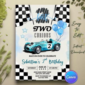 TWO Fast Birthday Invitation, Vintage Race Car Birthday, Retro Race Car Party Invite, TWO Fast Invitation, Racecar Invite, Racing Car Invite