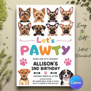 Dog Invitation, Puppy Birthday Invitation, Dog Birthday Invitation, Puppy Party Invitation, Dog Theme Party, Puppy Invite