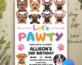 Dog Invitation, Puppy Birthday Invitation, Dog Birthday Invitation, Puppy Party Invitation, Dog Theme Party, Puppy Invite