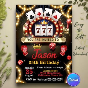 Casino Birthday Invitation, Poker Birthday Party Invitation, Casino Night Invitation, Poker Party Invite, Game Card, Casino Retirement Party