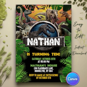 Dinosaur Party Invitation, Dinosaur World Invite, Dino Boy Birthday Party, T-Rex Party Invite, Jurassic 1st 3rd 5th Birthday, Editable Canva