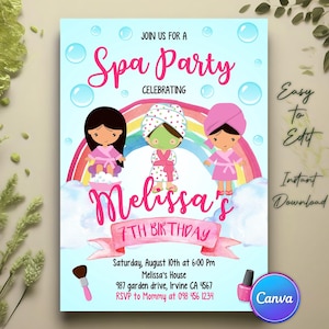 Spa Party Birthday Invitation, Pamper Party Birthday Invitation, Girl birthday party invite, Teen Manicure Pedicure, Glitz and Glam Girls