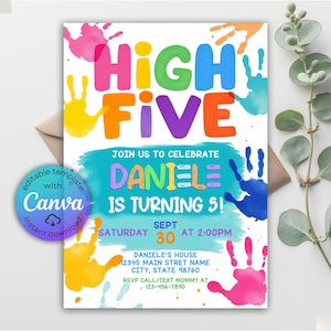High Five Birthday Invitation, Editable Hi Five Invite Template, Printable Hi 5 Invite, High Five Invitation, High Five Birthday Party Evite