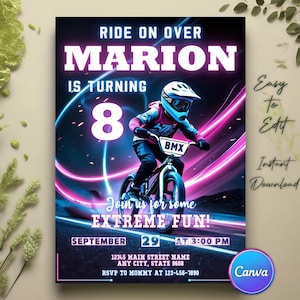 BMX Bike Birthday Invitation, BMX Invitation, Mountain Bike Party Invite, Ride on Over Dirt Bike Invitation, Extreme Sports Theme Birthday