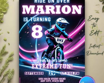 BMX Bike Birthday Invitation, Extreme Sports Theme (Digital Download)