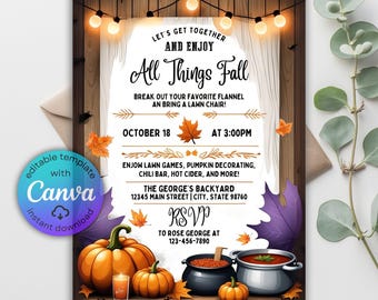 Invitación a la fiesta de la cosecha de otoño, folleto para evento de otoño (plantilla editable en Canva)