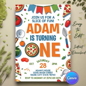 Slice Of Fun Pizza Party Birthday Invitation, Pizza Party Invite, Pizza Making Birthday, Pizza Invitation, Pizza Birthday Theme, Canva Evite