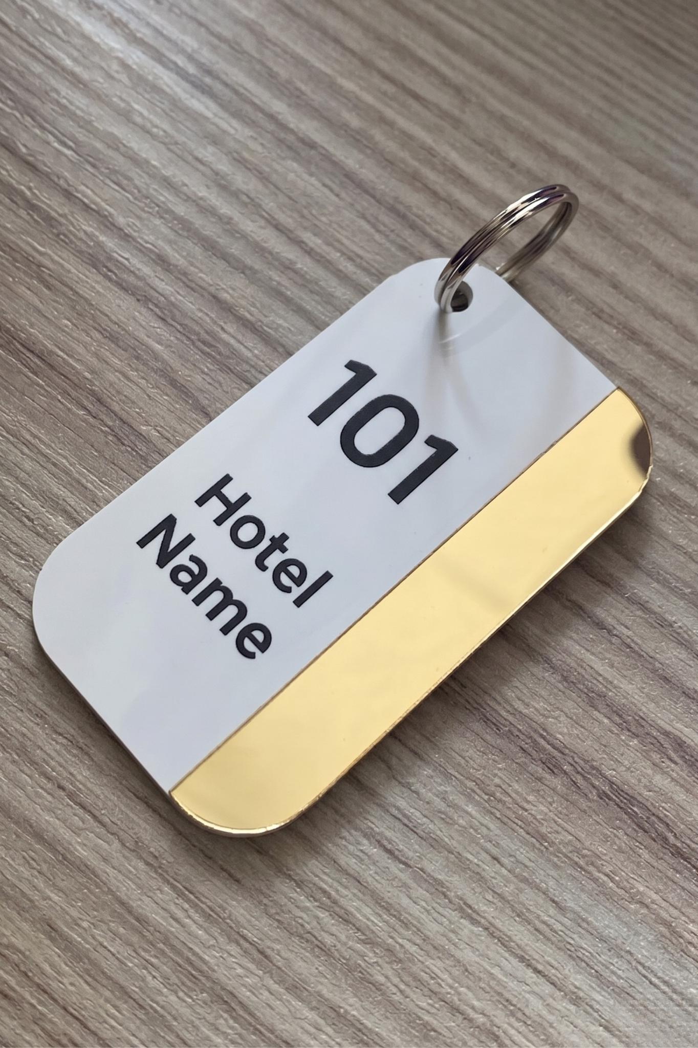 Room Key Tag Card Custom Golden-white Acrylic Hotel Keychain - Personalized Key Tag for ...