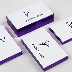 100 cartes de visite holographique violette, papier nacré, logo scintillant personnalisé, bordure feuille argentée, carte de visite moderne recto-verso