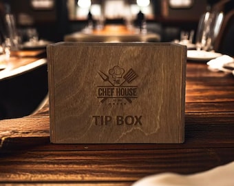 Personalized Wooden Tipping Box, Restaurant Tip Box, Custom Money Box, Wooden Donation Box, Charity Box, Wood Piggy Bank
